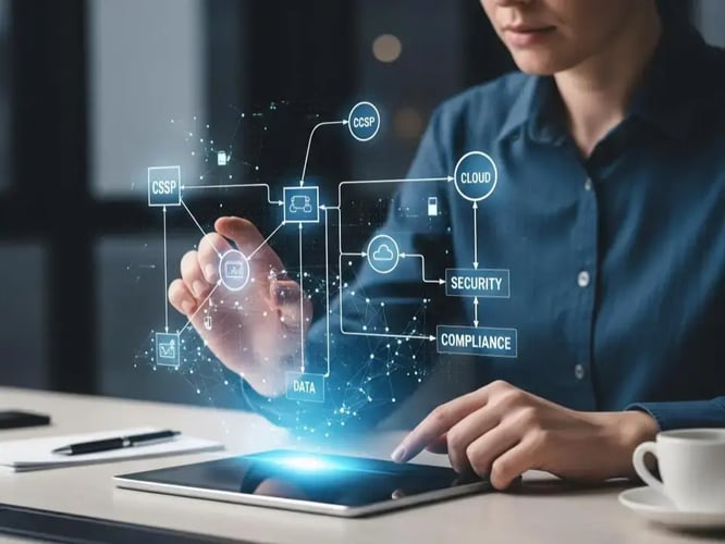 A woman with a concept of CISSP for Certified Cloud Security