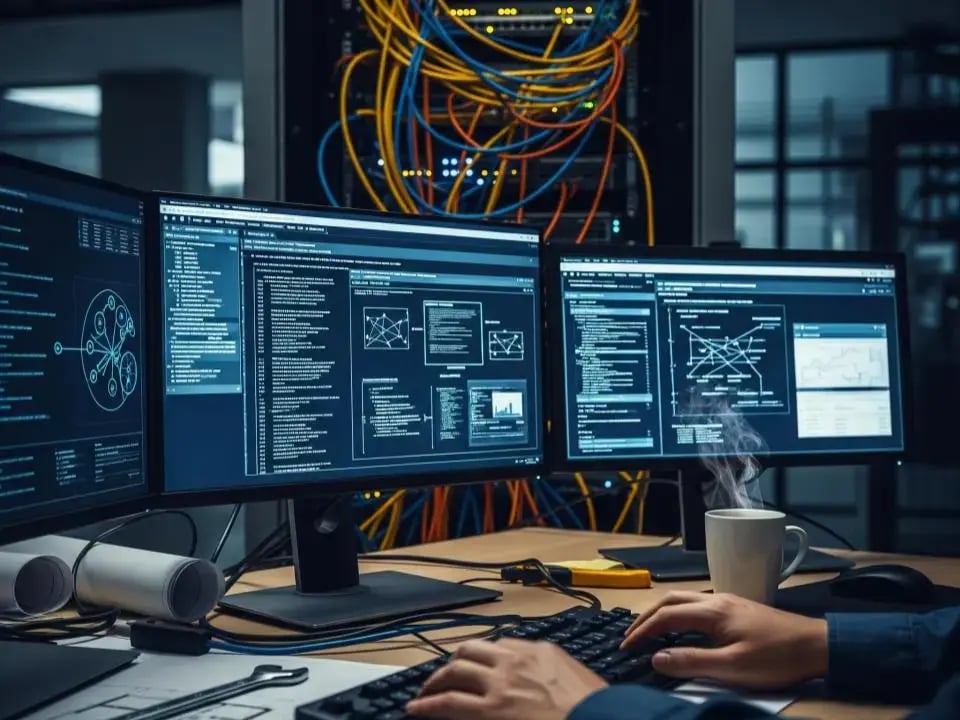 An-IT-Support-working-for-IT-support-for-engineering-firms-with-a-hot-coffee-on-a-table