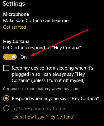 Cortana Settings