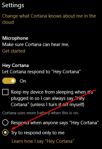 Cortana Settings