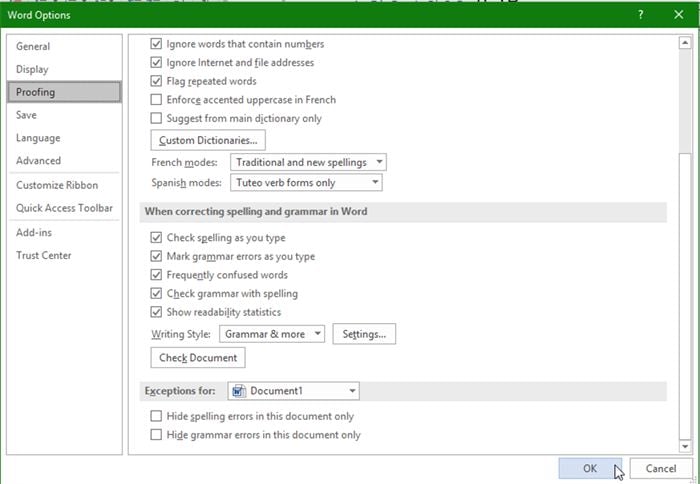 microsoft word settings