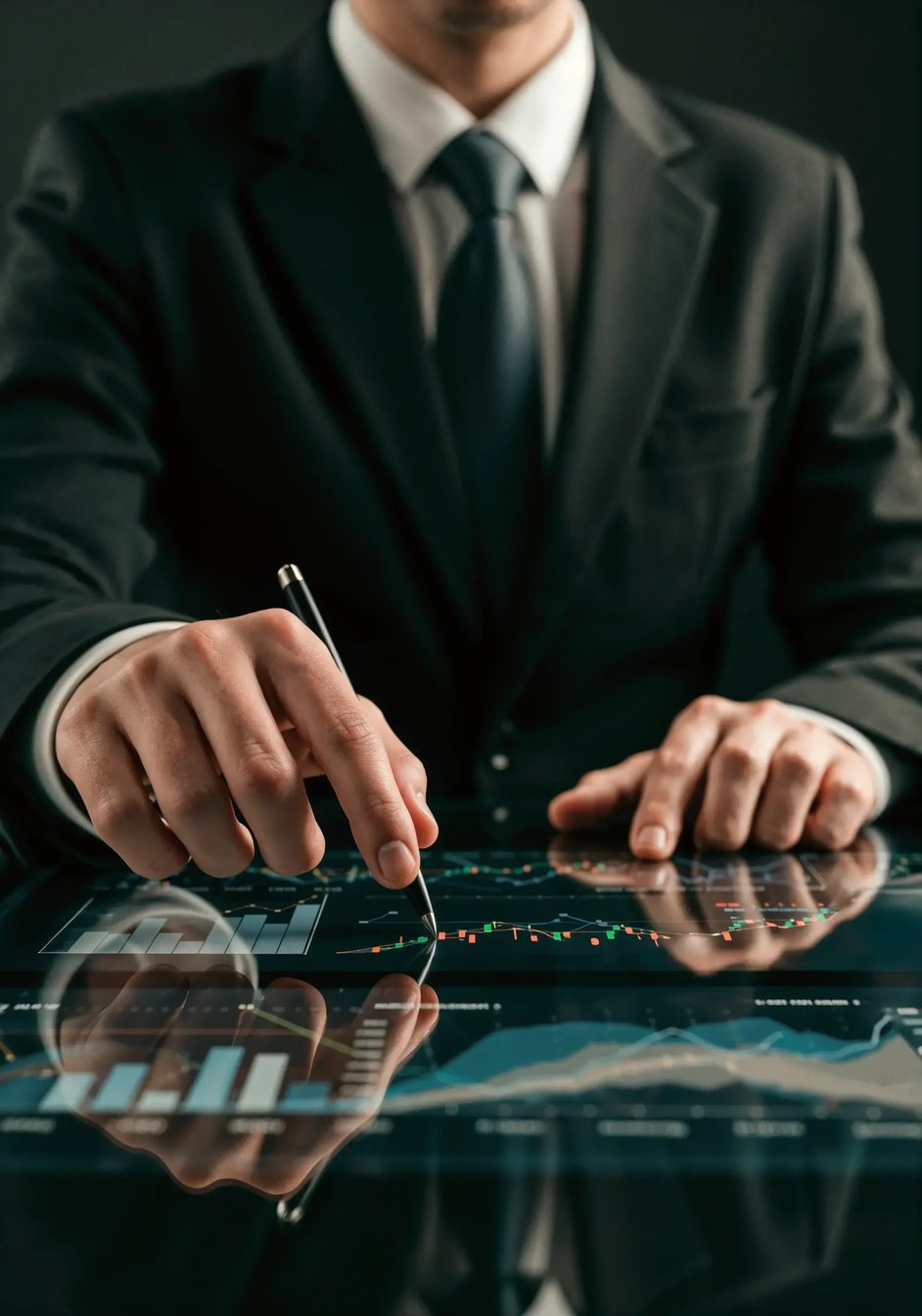 businessman analyzing market data using IT Financial Solution