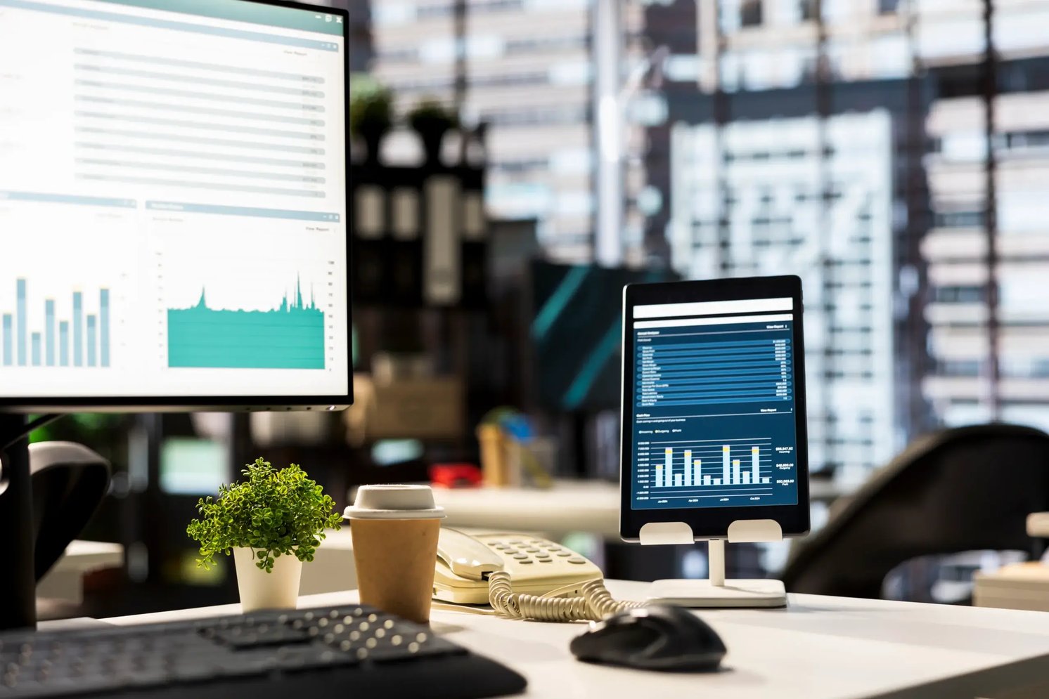 office workspace with advanced technology enhance efficiency for Financial IT Services