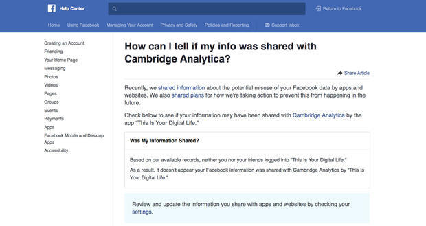 How can I tell if my info was shared with Cambridge Analytica?